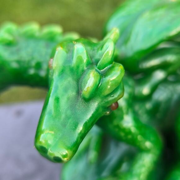 Mythical Candle Two Headed Green Dragon Red Eyes Holding Sphere Unburned *read* - Picture 8 of 15